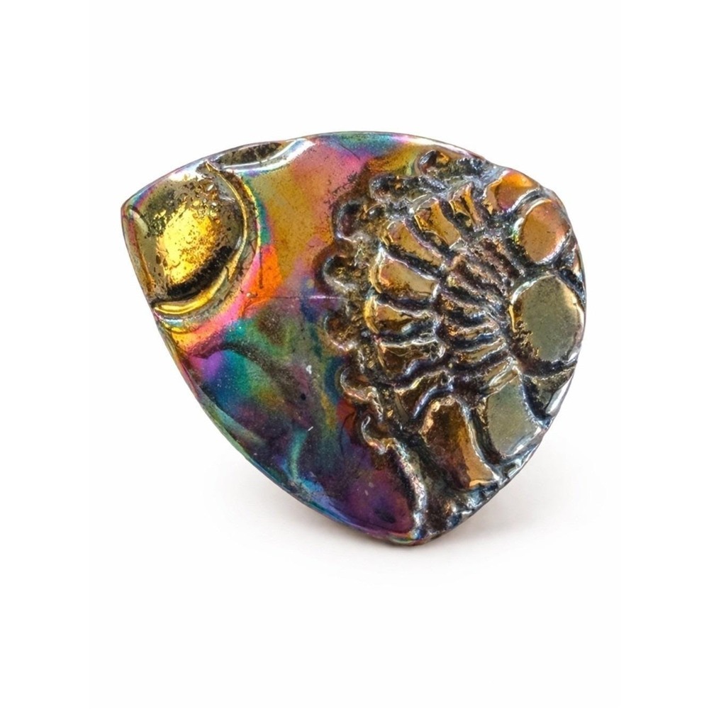 Vintage Iridescent Ammonite Fossil Style Brooch –‎ Abstract Art Glass